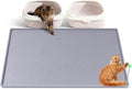 Silicone Cat Litter Box Mat 38'' x 25'' Cat Mat with Toy, Grey | Extra Large Litter Mat with lip, Non-Slip Waterproof Cat Litter Mat Litter Trapping Mat for Floor, Easy to Clean by Bartuke