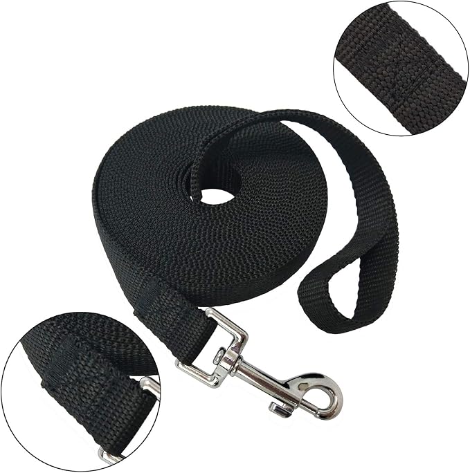 Nylon Training Dog Leash for Small Medium Large Dogs, 15ft 20ft 30ft 50ft Long Leash Dog/Puppy Lead for Obedience Recall Training, Camping (1" x 20ft, Black) - Image 2