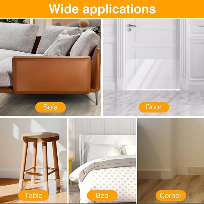 Cat Scratch Furniture Protector (12-Pack + 50 Twist Pins), Clear Anti-Scratch Sheets for Couch & Furniture, Self-Adhesive Protectors for Cats, No Residue, Cuttable Guards for Sofa, Door & Wall - Image 2