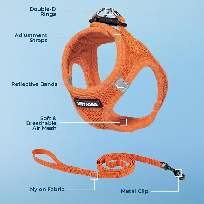 Voyager Step-in Air Cat Harness & Leash Set - Orange, XS | 13.5 - 15" in Chest, Reflective Bands, All Weather Breathable Air Mesh, Cats Compatible, Fast Drying - Image 3