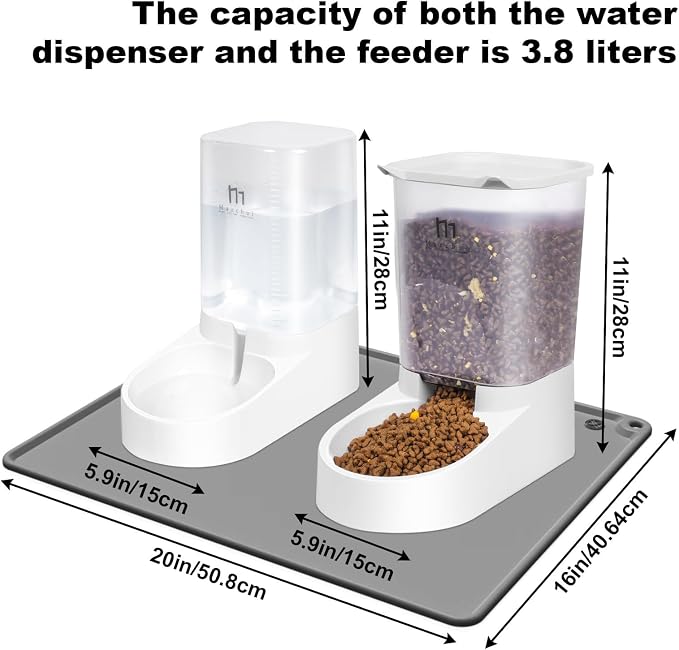 Marchul Dog Feeder and Water Dispenser, Automatic Gravity Dog Food Dispenser, Pet Food Dispenser Set for Small Medium Dogs Puppy Kitten (1 Gallon / 3.8L with Silicone Mat) - Image 6