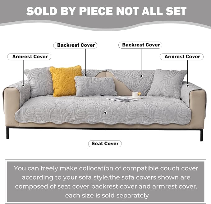 Couch Covers Plush Quilted Sofa Covers for Sectional Sofa Washable | Palm Leaves Couch Cover Chenille Non Slip Sofa Covers Soft Sofa Slipcover Furniture Protector for Pets Kids Children Dogs Cat - Image 2