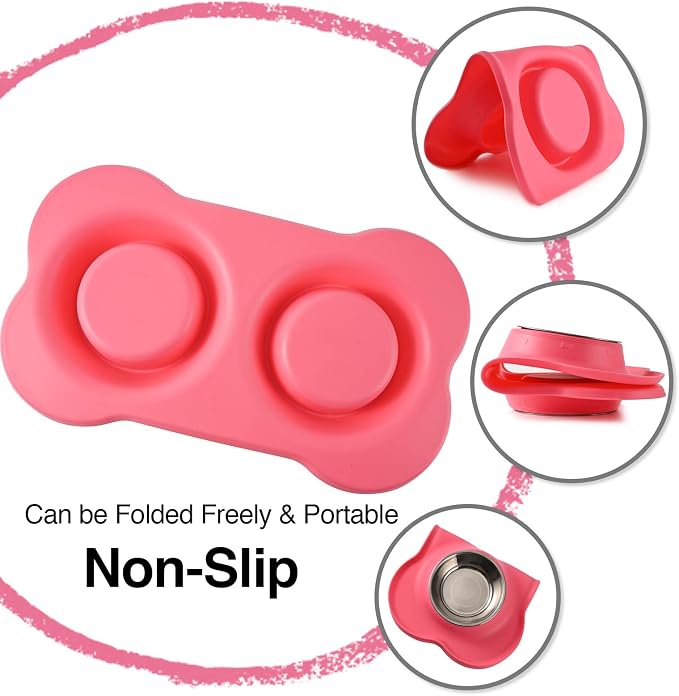 Dog Bowls 2 Stainless Steel Bowl for Pet Water and Food Feeder with Non Spill Skid Resistant Silicone Mat for Pets Puppy Small Medium Cats Dogs - Image 2