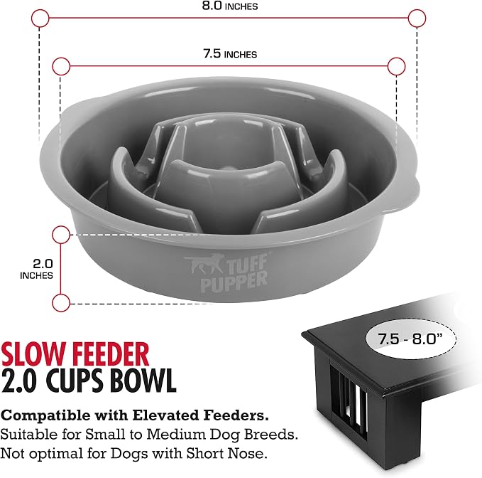 Tuff Pupper Slow Feeder Insert Bowl | Puzzle Maze Slows Down Eating | Elevated Feeder Tray Bowls | Standalone Dog Bowl | Pet Bowls Insert | Easy Clean Dishwasher Safe (2 Cups - Fits 7.5-8 Inch Hole) - Image 3