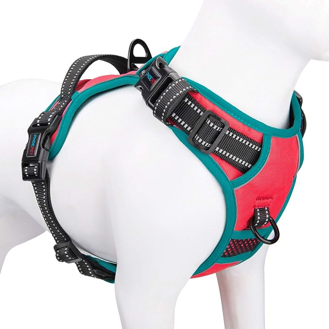 Upgraded No Pull Dog Harness, Reflective Adjustable Vest | with a Training Handle + 2 Metal Leash Hooks+ 3 Snap Buckles +4 Slide Buckles(XS, Red) by PHOEPET