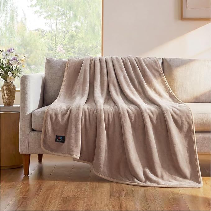 Luciphia Waterproof Pet Blanket, Washable Reversible Sherpa Fleece Throw | Liquid-proof furniture protector for bed and couch, soft reversible sherpa fleece for dogs, cats khaki, M by luciphia