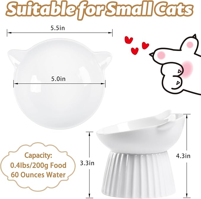 Ceramic Raised Cat Bowl，Tilted Raised Cat Bowl Anti Vomit Cat Bowls for Indoor Cats Whisker Friendly Pet Feeder for Cats Puppies, Microwave and Dishwasher Safe - Image 2