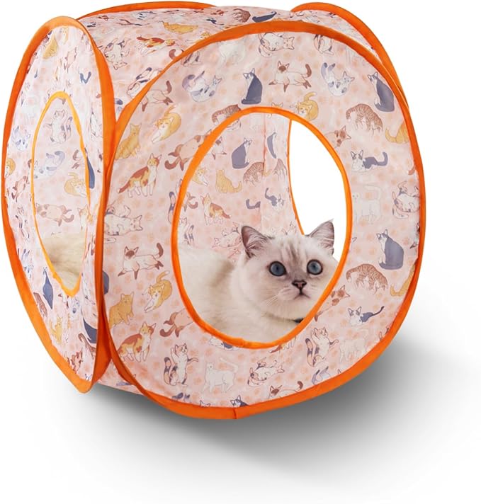 Andiker Cat Tent, 3 Holes Safe and Strong Cute Cats Tunnel Collapsible Easy to Carry Cat House for Indoor Cats Kittens Hiding Playing Training Sleeping (Square Orange) by Andiker-ServingforYou