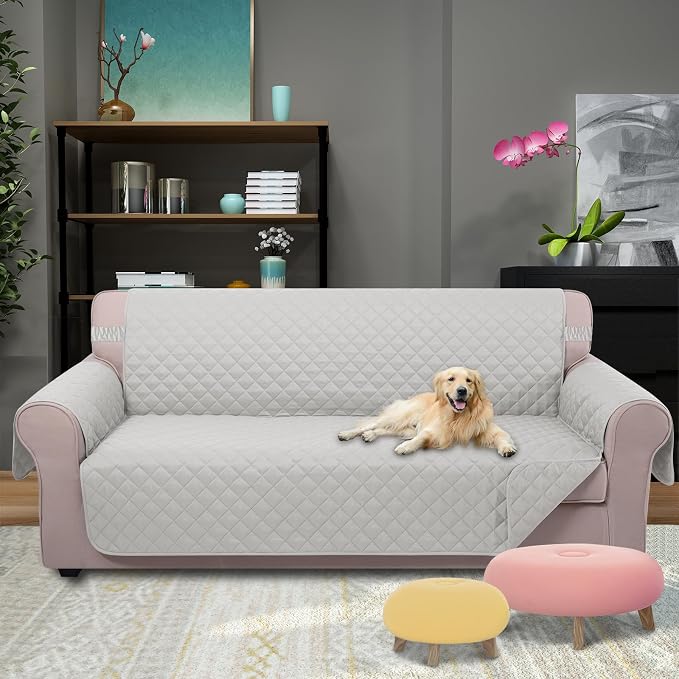U-NICE HOME 4 Seater Sofa Cover 91''Large Couch Cover, Light Grey | Washable, Pet Friendly, Elastic Straps, Water Repellent, Furniture Protector Mat for 4 Cushion Couch - Image 2