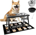 ADENGL Metal Raised Dog Bowl Stand for Large and Medium Dogs, Elevated Dog Bowls with Sprill Proof Mat ＆ Slow Feeder, Pet Food Bowls 10" Tall Dogs Feeder (58OZ-Stainless Steel Pet Bowl, Mat-16x24in) by ADENGL