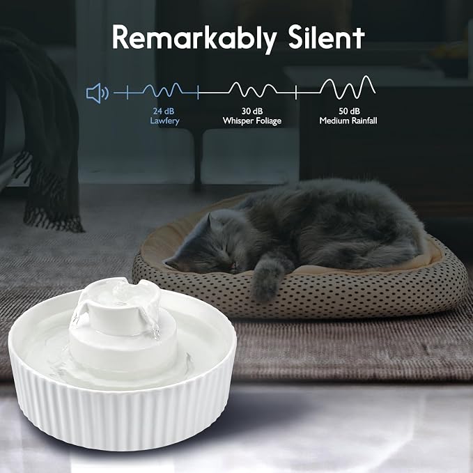 Lawfery Ceramic Cat Water Fountain, 2.1L/71oz Cupcake Pet Fountain | 3 Carbon Filters, 2 Quiet Pumps, Heavy Ceramic Body, and 360° Drinking Area, Drinking Bowl for Indoor Cats and Small Dogs - Image 2