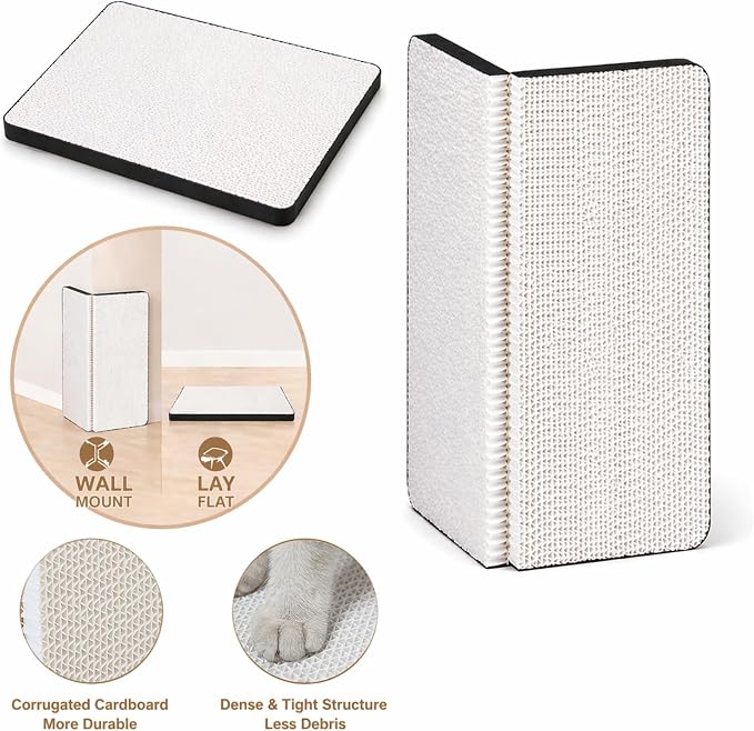 Cat Scratcher Pads, Foldable Cardboard for Corner Walls for Indoor Cats | Scratching Post 17″Lx13″Wx0.78″H (White, Medium Size) - Image 4