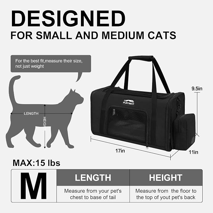 Soft-Sided Cat Carrier with Foldable Litter Box for Air Travel, Black | A compact soft-sided carrier with a foldable litter box and organized storage for flights, car trips and hotel stays. - Image 8