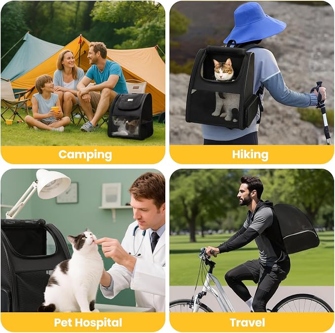 Conlun Cat Backpack Carrier for Small Dogs and Cats Fit Up to 15 Lbs,Small Dog Backpack, Foldable with 3-Side Mesh Windows, Pet Carrier for Travel & Hiking Friendly，Black - Image 9