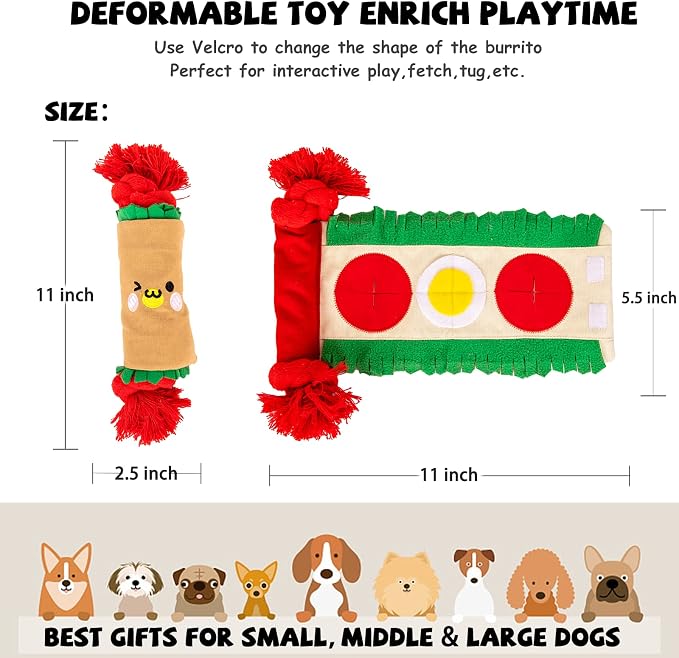 lilfrd Burrito Snuffle Mat Dog Toy, Squeaky Crinkle Rope Puzzle Taco Toy | Treat Dispensing, Boredom Relief, Suitable for Small Medium Dogs - Image 5