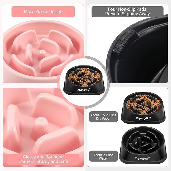 2 Pack Slow Feeder Dog Bowls for Medium Dogs & Cats | Non-Slip Base, Anti-Choking Design, Reduces Bloating & Overeating, Easy to Clean, 1.5-2 Cups - Image 3