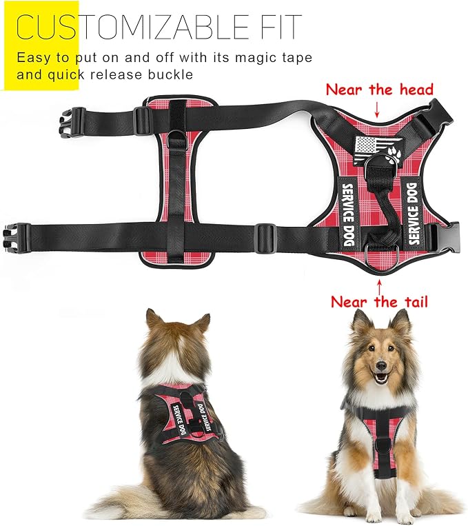 Service Dog Harness, Reflective Dog Vest Harness with 5 PCS Patches, Adjustable Soft Oxford Pet Harness, Inner Layer Mesh, Easy to Control for Dogs - Image 3