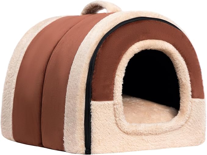 Hollypet Cat Bed Cave for Indoor Cats for Pets up to 20 lbs, Brown | Warm Cat Arched Cave Bed Condo, Covered Kitty House with Removable Washable Cushion, Cozy Enclosed Pet Bed for Small Dogs - Image 2