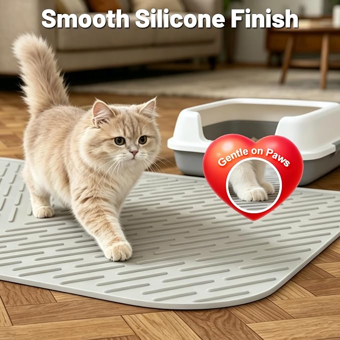 35"x27" Extra Large Silicone Cat Litter Mat for Multi-Cat Homes | Soft Silicone Material, Traps Loose Litter, Waterproof Raised Edges, Stays in Place, Easy to Shake & Clean - Image 6