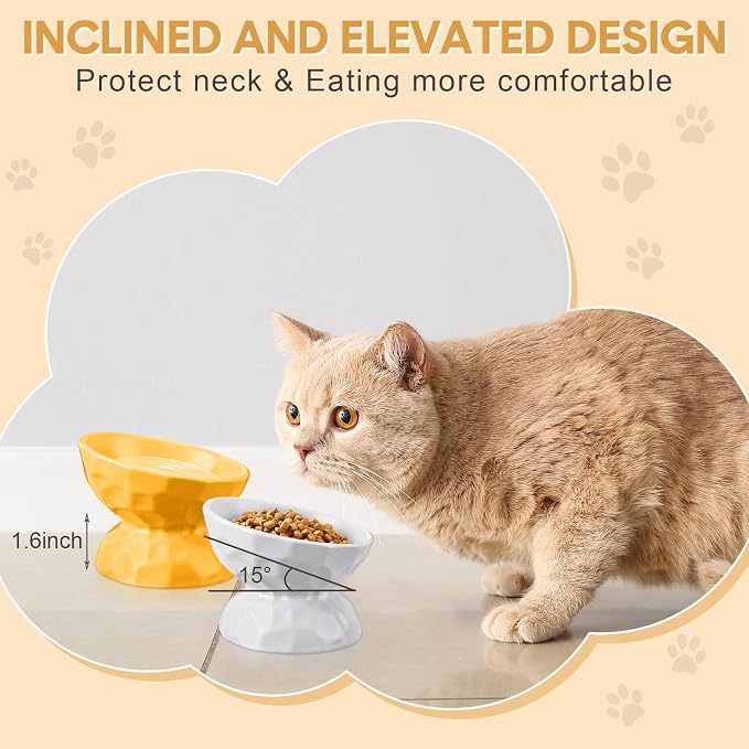 4 Pcs Ceramic Raised Cat Bowl 6.8 oz Pet Food Bowl Anti Vomiting Pet Elevated Dog Feeder Tilted Cat Water Bowl Feeding Kitten Dishes for Small Dog Kitten(White, Yellow, Blue, Pink) - Image 3