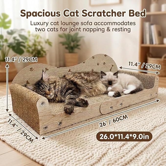 Cat Scratcher Bed,26 Inch Sofa-Shaped Cat Scratcher Couch, Large Luxury Durable Cardboard Sofa Scratcher Pad Furniture Protector for Indoor Cats Scrach,Rest and Play,Beige - Image 2