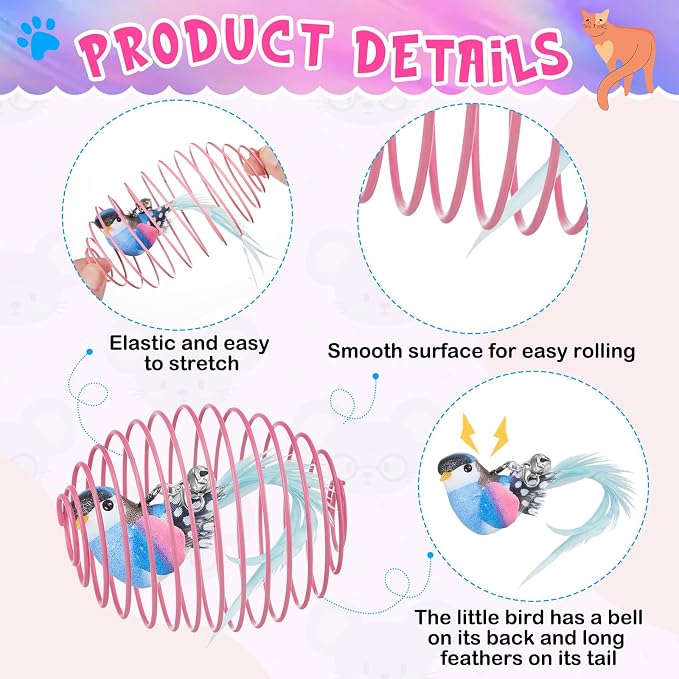 Jecery 5 Pcs Cat Toys Spring,Bird,Multicolor | Interactive Metal Cat Toy, Stretchable Rolling Ball, for Indoor Cats, Colorful Playful Coils, Kitten Pet Supplies - Image 3