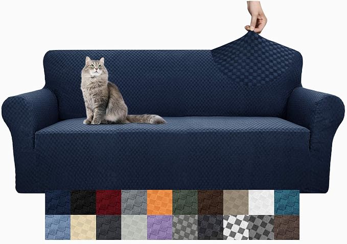 YEMYHOM Couch Cover Latest Jacquard Design High Stretch Extra Large Sofa Covers Pet Dog Cat Proof Oversized Slipcover Non Slip Magic Elastic Furniture Protector (XL Sofa, Navy) - Image 8