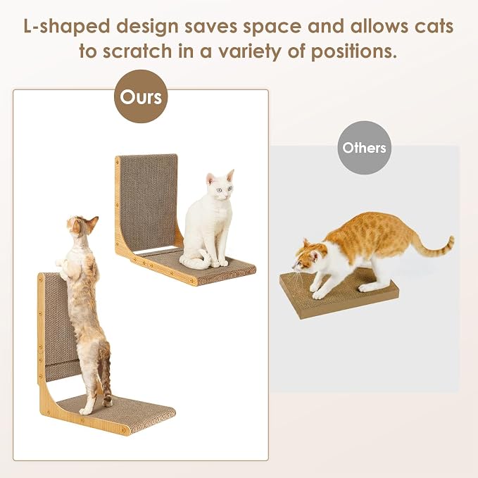 EHEYCIGA 2Pack Cat Scratcher, L-Shaped Indoor Cardboard Scratch Pad, Medium | Vertical Cat Scratching Board with Ball Toy, Furniture Protector, Reversible Design for Double Life - Image 4