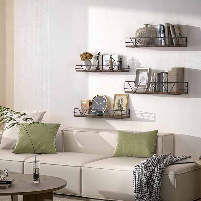 Floating Shelves Set of 4, Wood Wall Shelf, Farmhouse Shelf for Bedroom | Wall Mounted Floating Shelf for Living Room, Bedroom, Bathroom, Kitchen, Office - Image 2
