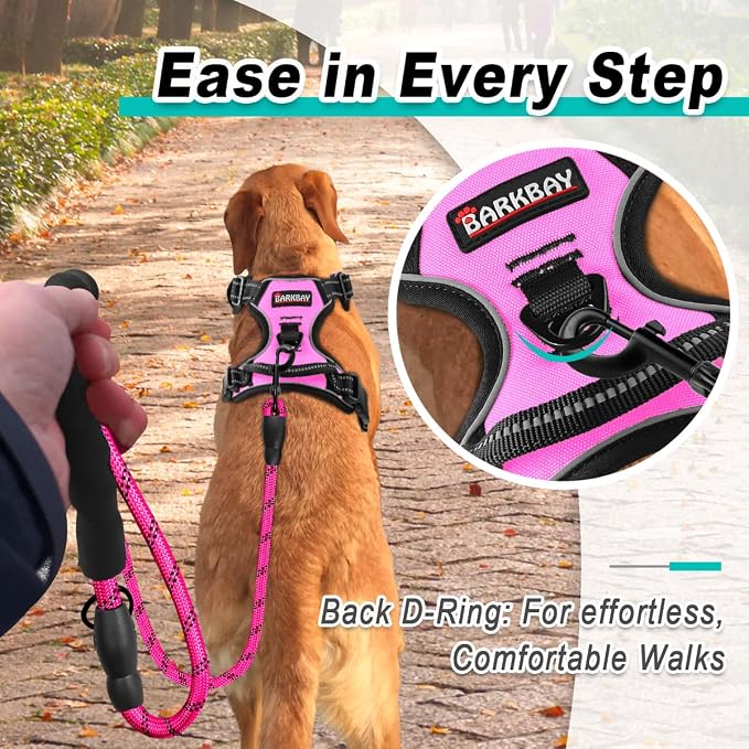 BARKBAY No Pull Pet Harness Dog Harness Adjustable Outdoor Pet Vest 3M Reflective Oxford Material Vest for pink Dogs Easy Control for Small Medium Large Dogs | Control Handle,Comfort,Heavy Duty,Adjustable Reflective,Perfect for Outdoor Training, Walkin... - Image 3