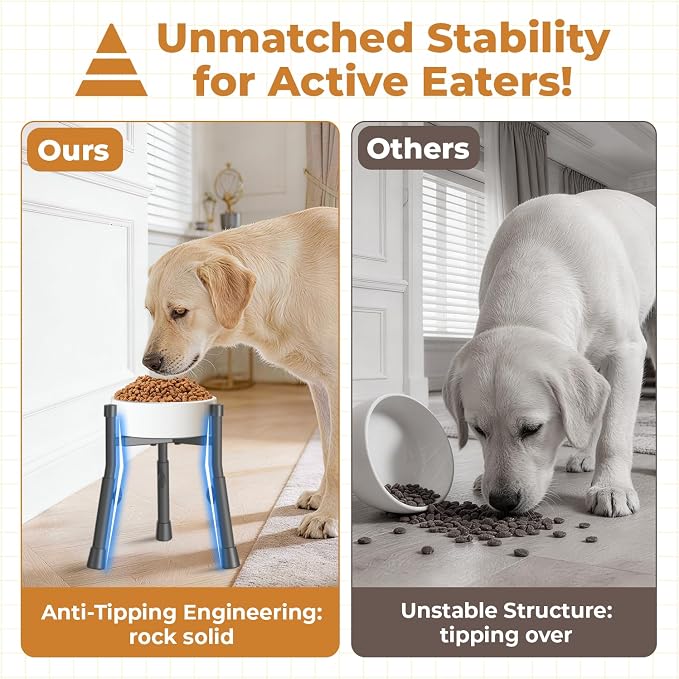 Elevated Dog Bowl Stand for Large Medium Breeds, Extra-Stable Food Feeder | Adjustable Size 4 Heights Width 6-10in, Anti-Tip Metal Raised Water Dish Holder, Non-Slip Tall Single Lifted Riser - Image 5