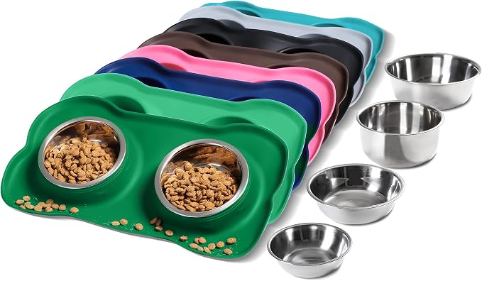 Hubulk Pet Dog Bowls 2 Stainless Steel Dog Bowl with No Spill Non-Skid Silicone Mat + Pet Food Scoop Water and Food Feeder Bowls for Feeding Small Medium Large Dogs Cats Puppies (Small, Hunter Green) by Hubulk