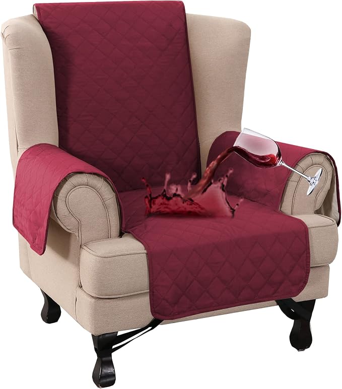 Turquoize 100% Waterproof Wing Chair Cover Wing Armchair Slipcovers Chair Couch Protector Triple Non-Slip Sofa Slipcover for Wing Chair Furniture Protector for Pets, Kids,Dog (Wing Chair, Burgundy) by Turquoize