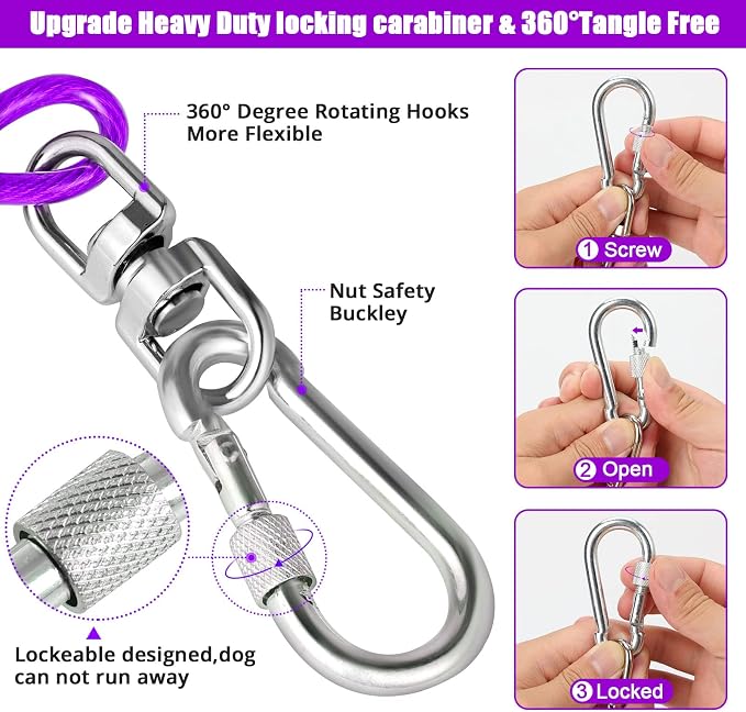jenico Dog Tie Out Cable - 30 ft Heavy Duty Dog Lead for Yard | Outdoor Runner Cable with Swivel Hook and Shock Spring for Small Medium Large Dogs Up to 500 lbs Dog Tether for Yard Camping - Image 3