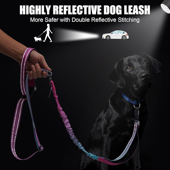 Heavy Duty Hands Free Dog Leash, 5-7 FT Reflective Adjustable Waist Dog Leash Belt with Padded Handles, Shock Absorbing Bungee and Car Seat Belt for Large Medium Dogs (Gradient Pink, XL) - Image 6