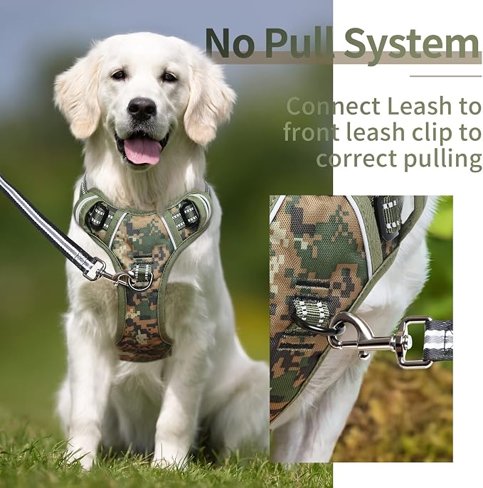 HEELE Dog Harness, No Pull Adjustable Padded Reflective Harness for Small Medium Large Dogs with Handle for Walking Training, Camo Green, S | No Choke with Control Handle, Soft Breathable Padded Pet Vest, Adjustable, Reflective Front Clip Vest for Nigh... - Image 3