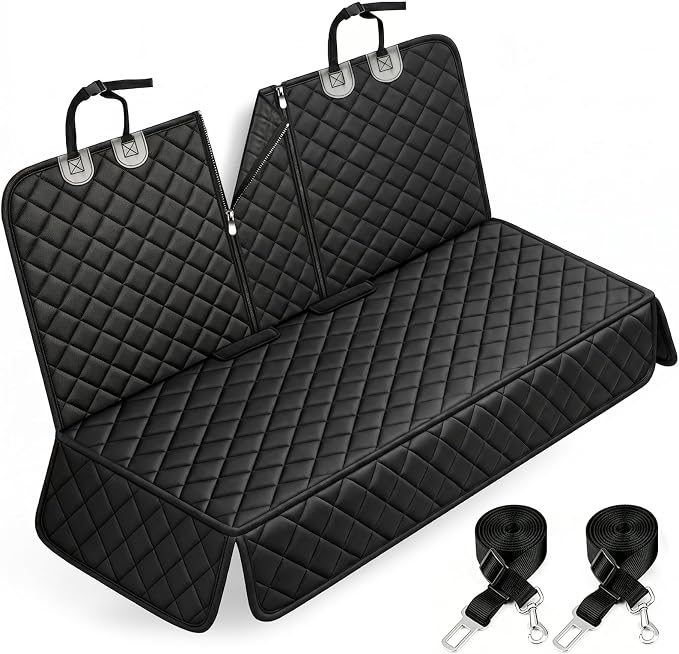 Yuntec Pet Car Seat Cover Back Seat Cover for Dogs (57" Width) - Black | Waterproof Dog Car Seat Protector Scratchproof Durable Rear Seat Cover fits Middle Armrest for Cars Suvs Truck by Yuntec