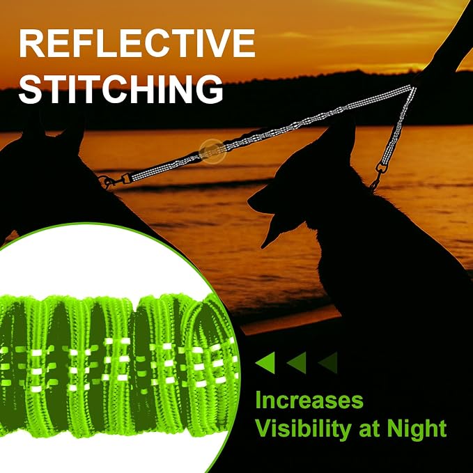 MingXpet 2 Dog Leash, Dog Leash for 2 Dogs, 360° Swivel No Tangle Double Walking Training Leashes for Large Dogs that Pull, Comfortable Shock Absorbing Reflective Bungee, Green - Image 5