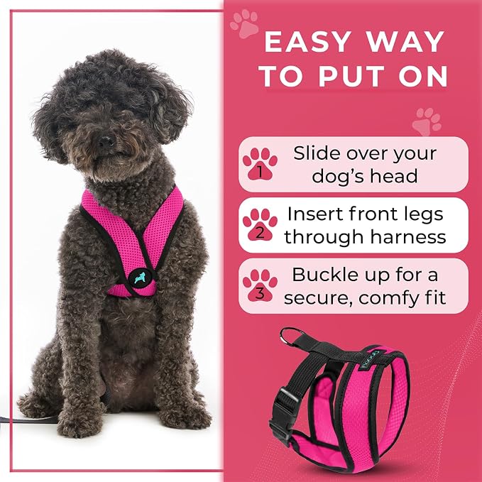 Gooby Comfort X Head-in Dog Harness, Choke-Free, Flamingo Pink, Small | Patented choke-free X-frame; Secure head-in fit; Lightweight breathable mesh; Back metal D-ring; Machine washable - Image 6