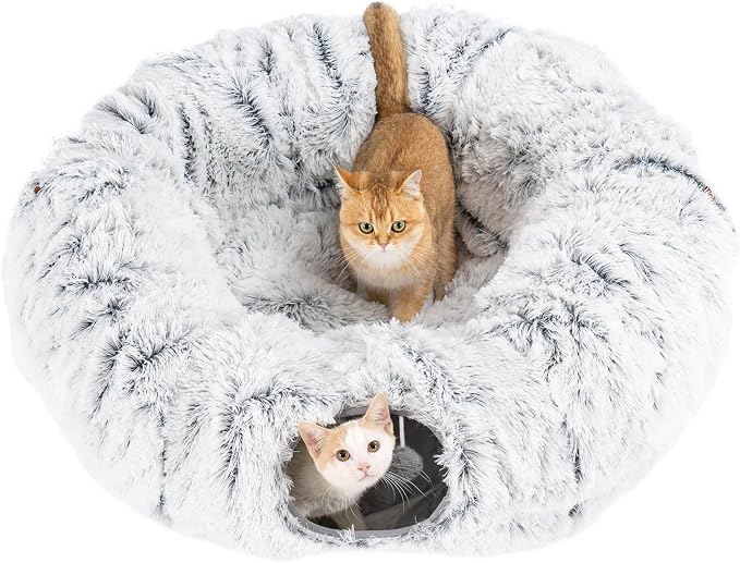 Avont Cat Tunnel Bed, Washable Cushion, Large 3-in-1 Play Tube for Cats | Play, Rest & Snuggle | Spacious for Big Cats | Durable Toggle Design | Removable Washable Cushion | Grey by Avont