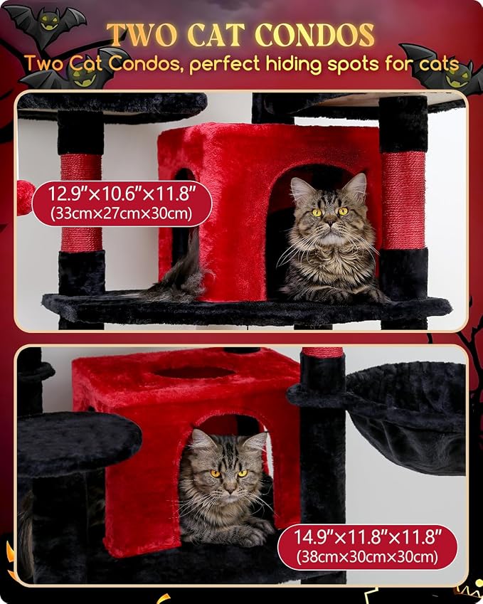 Globlazer Big XXL Gothic Cat Tower for Indoor Multiple Cats, F80 | 80 inch Cat Tower for Adult Cats Cat Tree with Scratching Post, Hammock, 3 Perches, 2 Condos, 2 Hanging Basket - Image 4