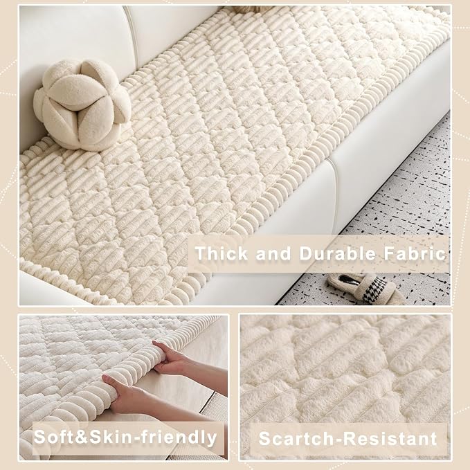 100% Waterproof Fuzzy Couch Cover for Dogs, Washable Non-Slip Pet Couch Covers for Sofa, Soft Thick Furniture Protector Sofa Slipcover Mat for Dogs (Beige, 27.5" x 59") - Image 5