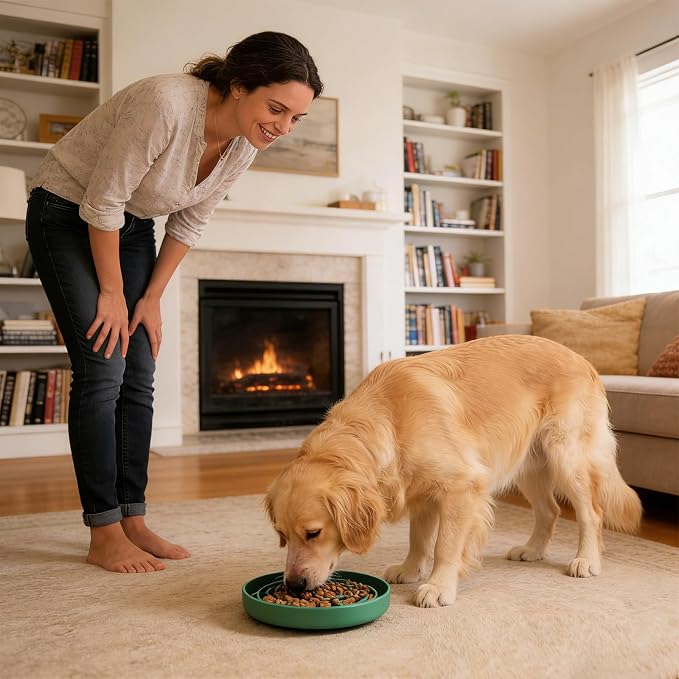 Silicone Slow Feeder Bowl, with Non-Slip Suction Cups, Anti-Choking, Puppy Puzzle Bowl, Slows Down Eating Speed, Relieves Anxiety, Suitable for S&M Sized Dogs and Cats(Green - Image 7
