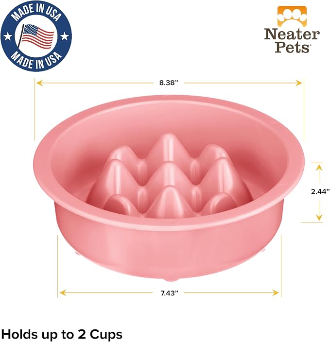 The Niner Slow Feed Bowl - Raised Peaks Slow Down Pets Eating - Fits Elevated Feeders Including Neater Feeder Large Sizes - Gentle on Teeth and Gums - Holds up to 2 Cups (Pink) - Image 2