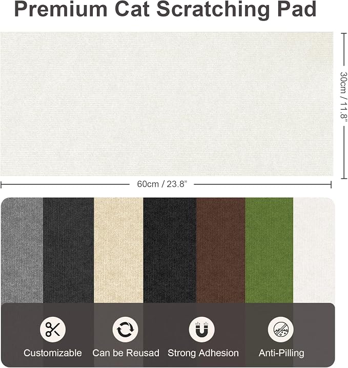 Small Cat Scratcher, 23.6x11.8 Cat Scratch Furniture Protector | Trimmable, No-Shedding Cat Scratch Pad with Self-Adhesive Backing for Climbing, Protects Walls and Couch, White - Image 2