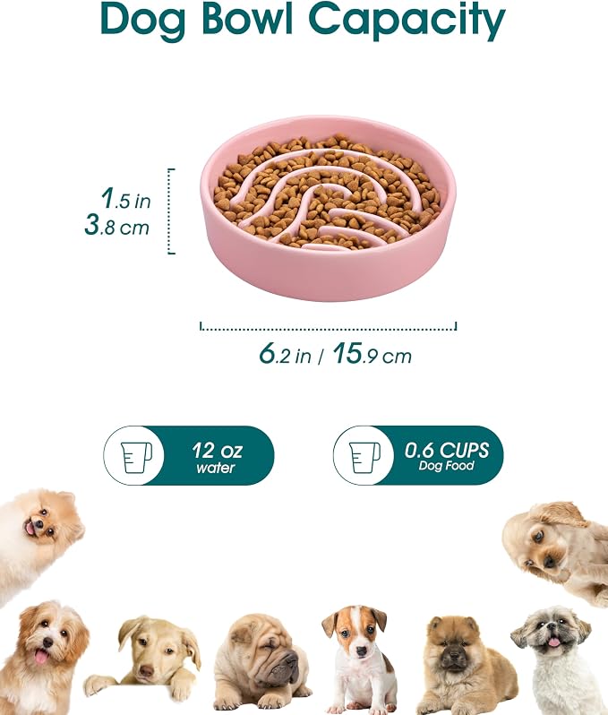 vancasso Slow Feeder Dog Bowl, 0.6 Cup Ceramic Slow Feeding Food Dish for Small Breed, Puzzle Dog Food Bowl for Fast Eater, Pink - Image 2