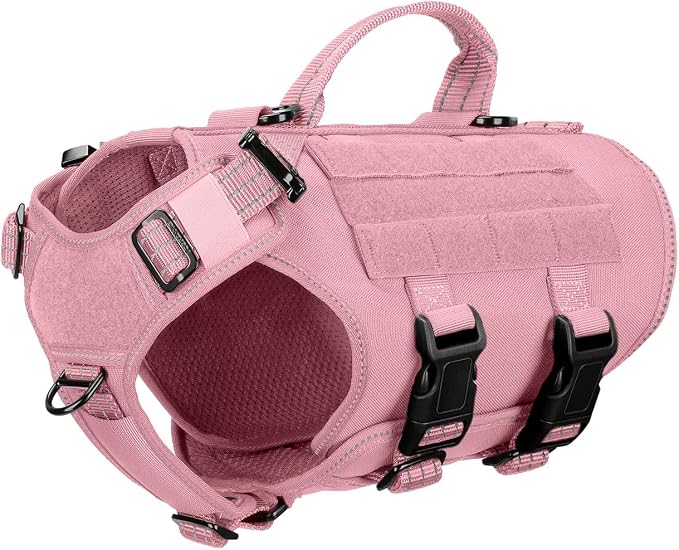 ICEFANG No Pull Tactical Dog Harness for Small Dogs,Adjustable Dog Vest | Control Handle,MOLLE Panel,Front Hook,3 Leash Clips,Soft Padded,for walking training,Pink,Small by ICEFANGDIRECT