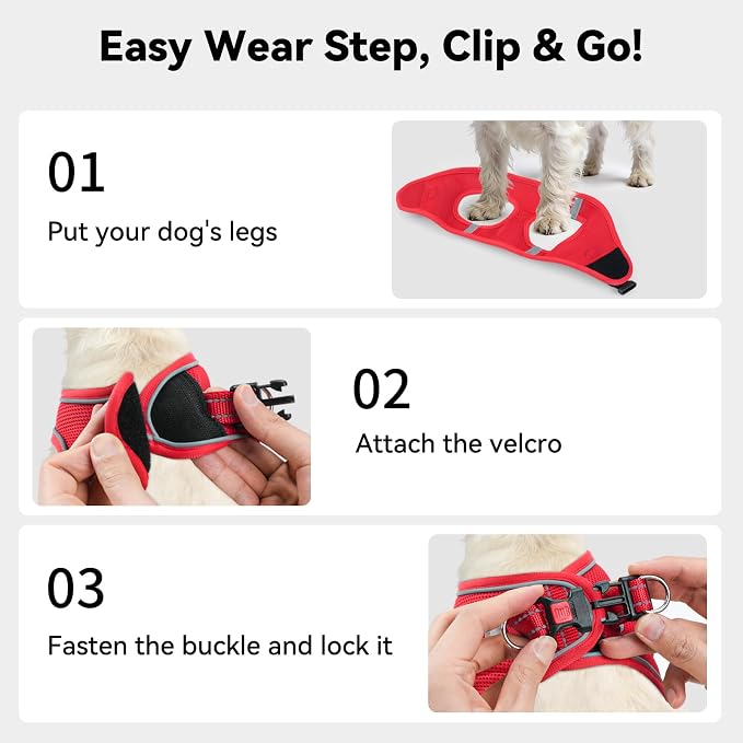 Joytale Step-in Dog Harness, Soft Breathable Mesh, Red XXXS | Adjustable Fit for Small Dogs, Easy Step-in with Secure Fastener, Even Chest Pressure, Reflective For Night Safety, Washable - Image 3
