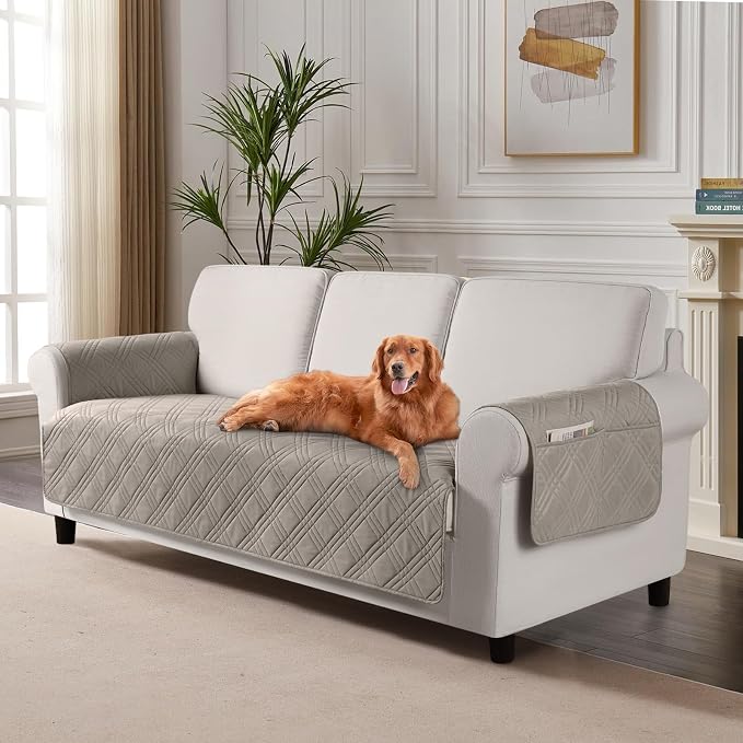TAOCOCO Waterproof Couch Covers for Dogs, Non Slip Pet Sofa Cover, 72.4'' | Washable Couch Seat Covers with Arms for 3 Cushion Couch, Dog Couch Cover Protector, Pockets & Backless Design, Light Brown by TAOCOCO