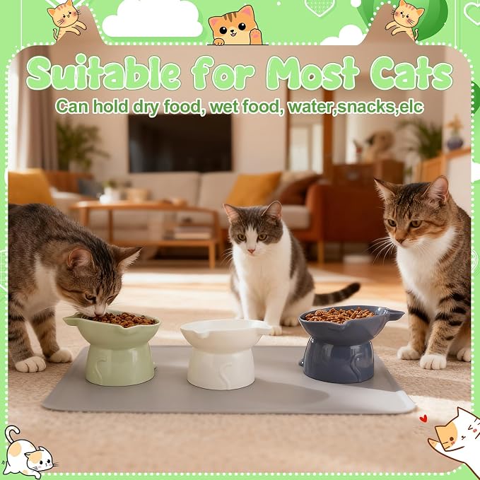 3 Pcs Elevated Cat Bowls 15°Raised Cat Food Bowl with Silicone Mat 3 Colors | Whisker Friendly Anti Vomiting Cats Dishes Pet Food and Water Bowls for Indoor Cats Kittens - Image 5